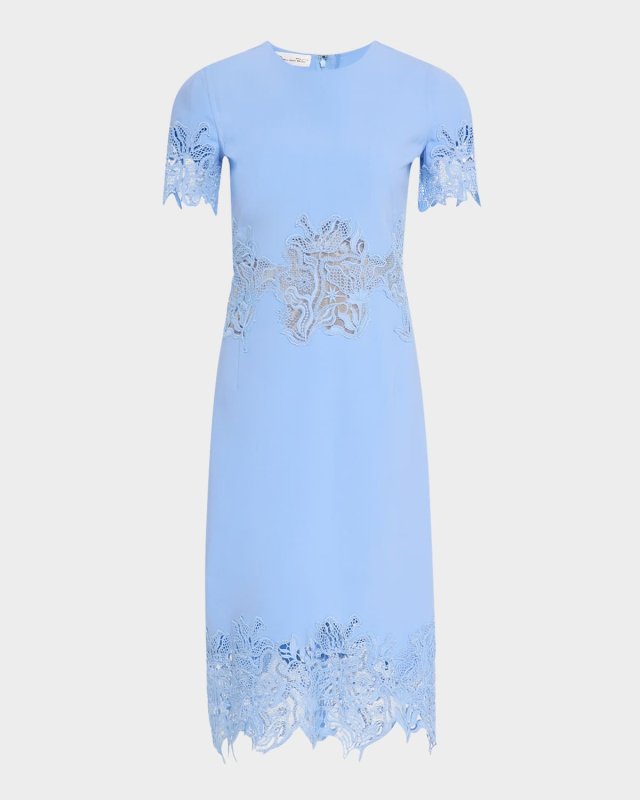 Lace-Inset Short-Sleeve Pencil Dress